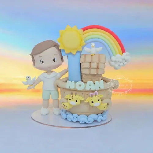 Topo de Bolo Personalizado Arca de Noé em Biscuit