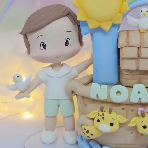 Topo de Bolo Personalizado Arca de Noé em Biscuit