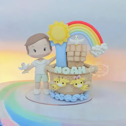 Topo de Bolo Personalizado Arca de Noé em Biscuit