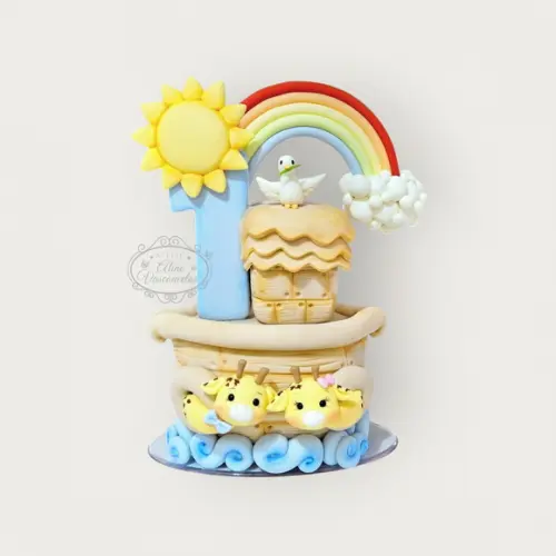 Topo de Bolo Personalizado Arca de Noé em Biscuit