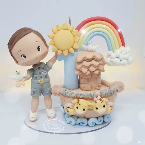 Topo de Bolo Personalizado Arca de Noé em Biscuit