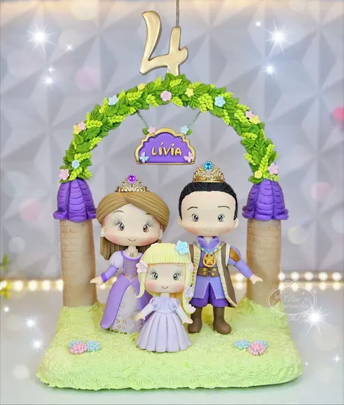 Topo de Bolo Personalizado Família Cinderela Biscuit