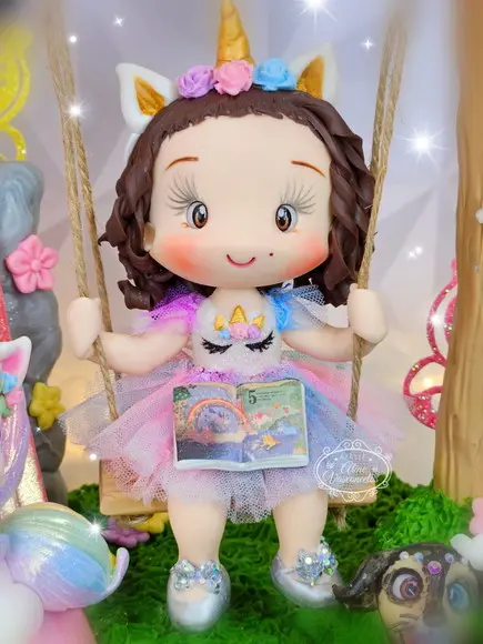 Topo de Bolo Personalizado Jardim Fadas/unicórnio Biscuit