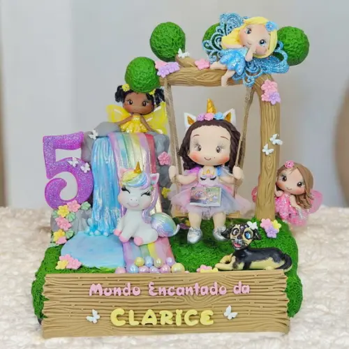 Topo de Bolo Personalizado Jardim Fadas/unicórnio Biscuit