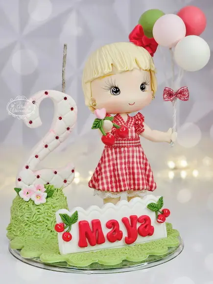 Topo de Bolo Personalizado Tema Cerejinha em Biscuit