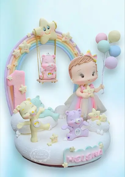 Topo de Bolo Personalizado Ursinhos Carinhosos Biscuit
