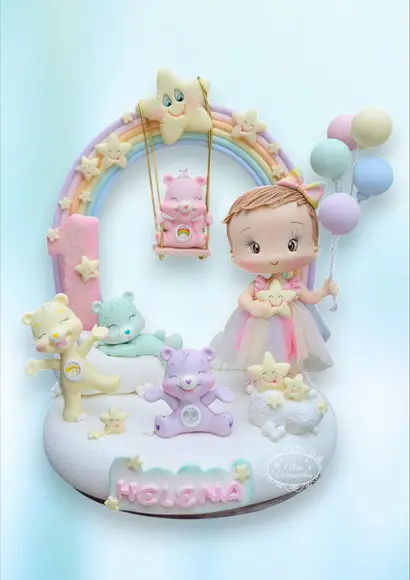 Topo de Bolo Personalizado Ursinhos Carinhosos Biscuit