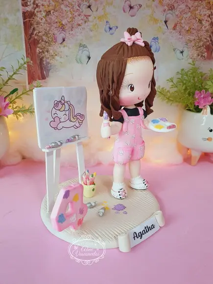 Topo de Bolo Pintora/artista em Biscuit
