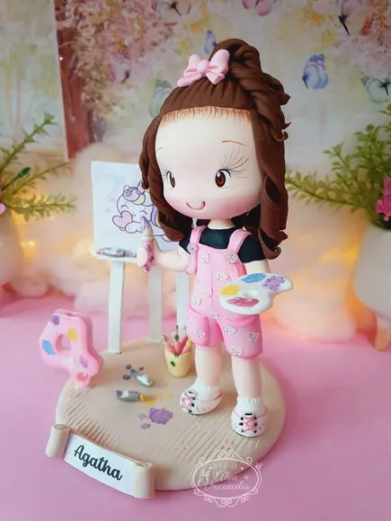 Topo de Bolo Pintora/artista em Biscuit