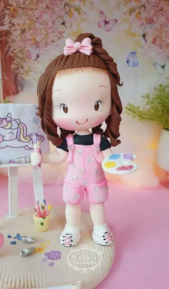 Topo de Bolo Pintora/artista em Biscuit