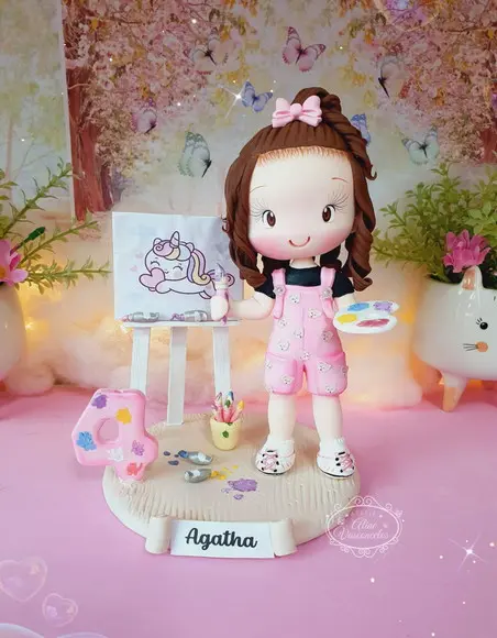 Topo de Bolo Pintora/artista em Biscuit