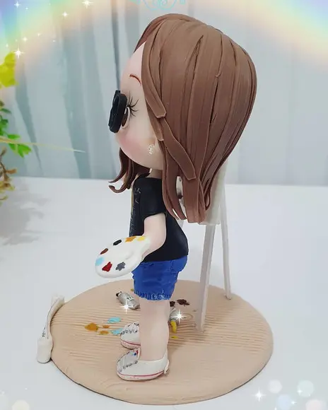Topo de Bolo Pintora/artista Personalizada em Biscuit