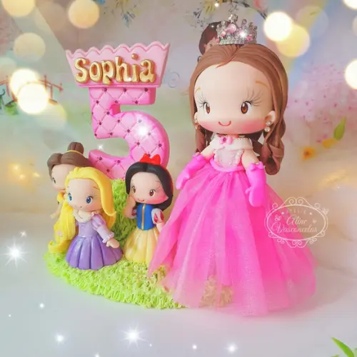 Topo de Bolo Princesas Disney Personalizado em Biscuit