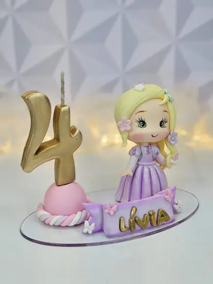 Topo de Bolo Rapunzel (personalizada ) em Biscuit