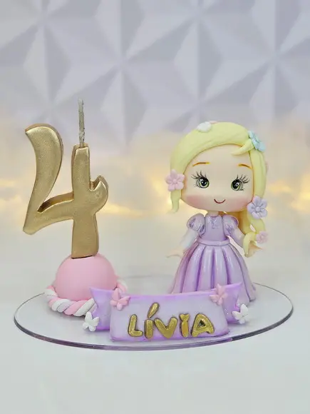 Topo de Bolo Rapunzel (personalizada ) em Biscuit