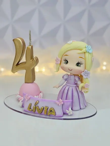 Topo de Bolo Rapunzel (personalizada ) em Biscuit