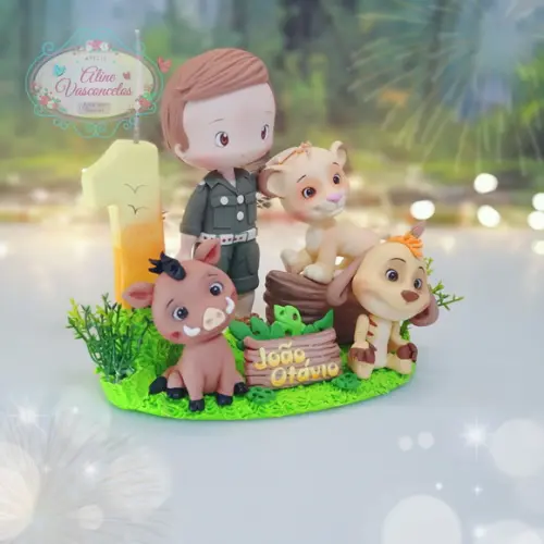 Topo de Bolo Rei Leão Personalizado em Biscuit