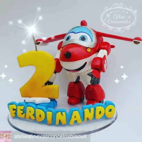 Topo de Bolo Super Wings (jet) em Biscuit