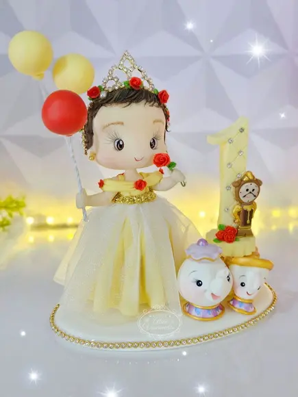 Topo de Bolo Tema Bela e a Fera, Personalizado em Biscuit