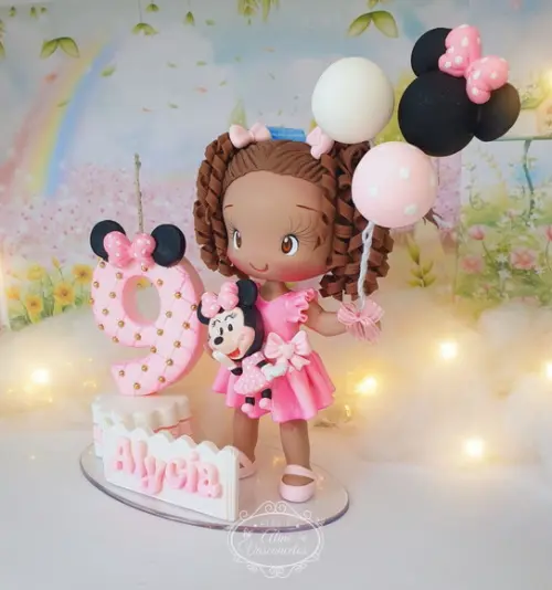 Topo de Bolo Tema Minnie Personalizada em Biscuit