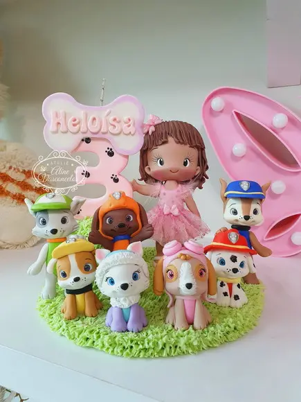 Topo de Bolo Tema Patrulha Canina em Biscuit