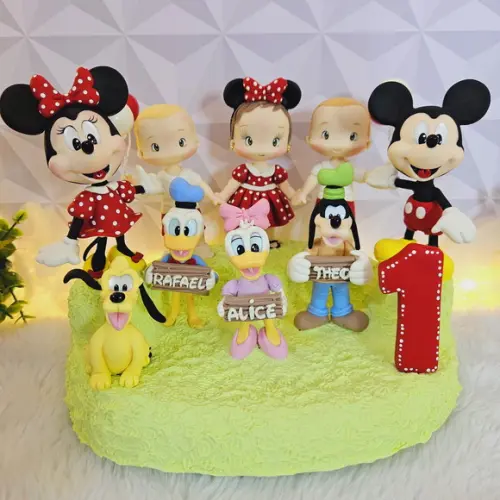 Topo de Bolo Turma do Mickey (trigêmeos/irmãos) em Biscuit