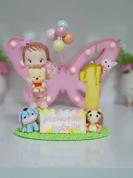 Topo de Bolo Ursinho Pooh Personalizado em Biscuit