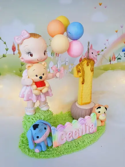 Topo de Bolo Ursinho Pooh Personalizado em Biscuit