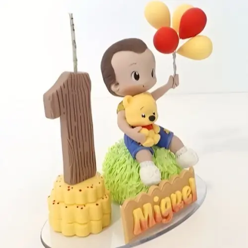 Topo de Bolo Ursinho Pooh Personalizado em Biscuit