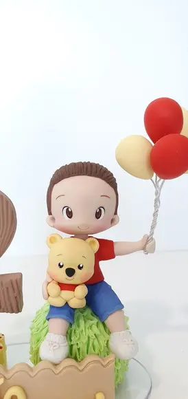 Topo de Bolo Ursinho Pooh Personalizado em Biscuit