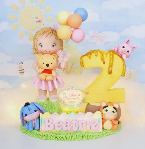 Topo de Bolo Ursinho Pooh Personalizado em Biscuit
