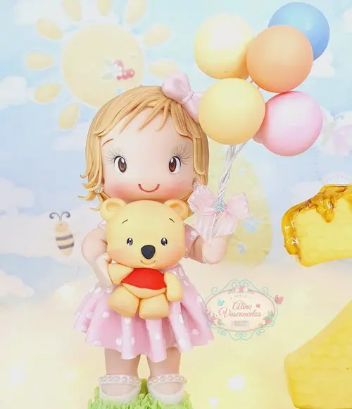 Topo de Bolo Ursinho Pooh Personalizado em Biscuit