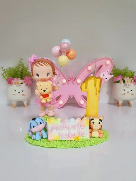 Topo de Bolo Ursinho Pooh Personalizado em Biscuit