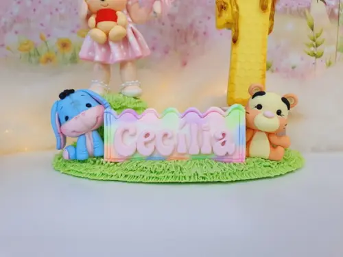 Topo de Bolo Ursinho Pooh Personalizado em Biscuit