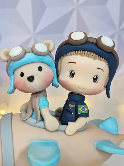 Topo de Bolo Urso Aviador em Biscuit