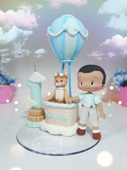Topo de Bolo Urso Baloeiro em Biscuit