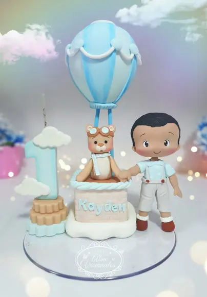 Topo de Bolo Urso Baloeiro em Biscuit