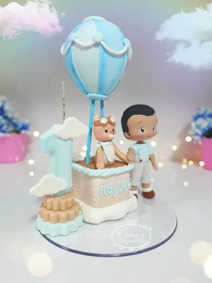 Topo de Bolo Urso Baloeiro em Biscuit