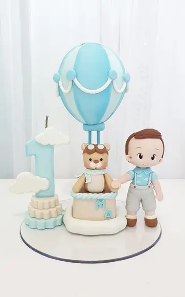 Topo de Bolo Urso Baloeiro em Biscuit