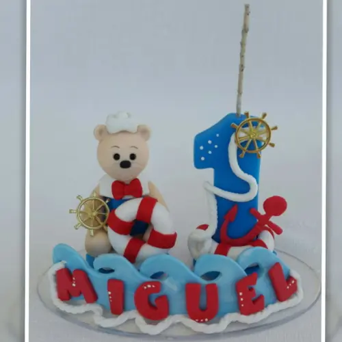 Topo de Bolo Urso Marinheiro em Biscuit