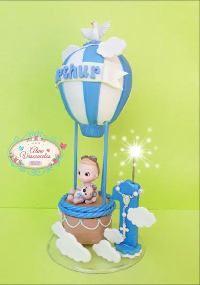 Topo de Bolo Urso Baloeiro em Biscuit