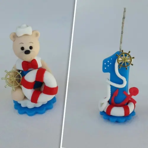 Topo de Bolo Urso Marinheiro em Biscuit