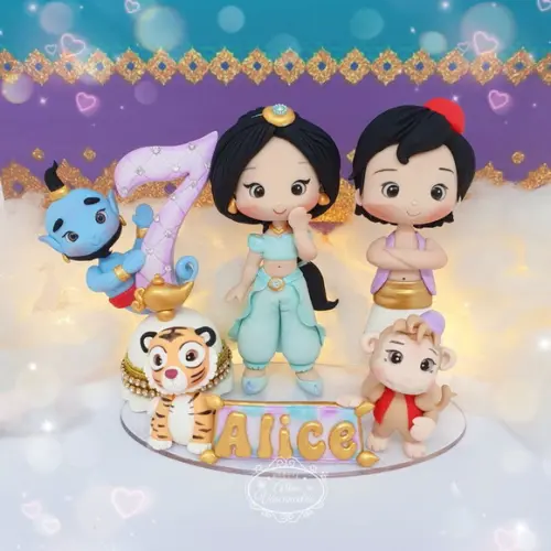 Topo de Bolo Vela Aladdin Jasmine em Biscuit