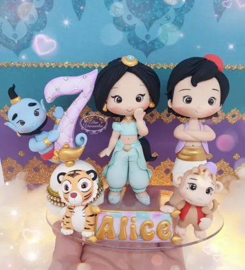 Topo de Bolo Vela Aladdin Jasmine em Biscuit