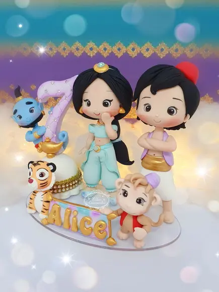 Topo de Bolo Vela Aladdin Jasmine em Biscuit