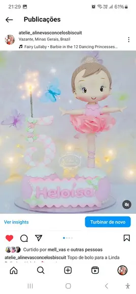 Topo de Bolo/vela Bailarina Personalizada em Biscuit