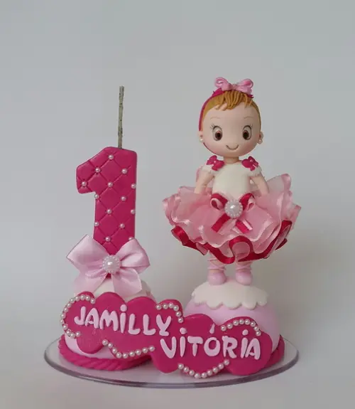 Topo de Bolo/vela Bailarina Personalizada em Biscuit