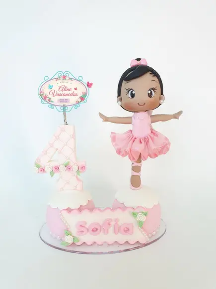 Topo de Bolo/vela Bailarina Personalizada em Biscuit