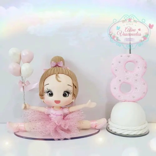 Topo de Bolo/vela Bailarina Personalizada em Biscuit
