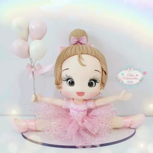 Topo de Bolo/vela Bailarina Personalizada em Biscuit